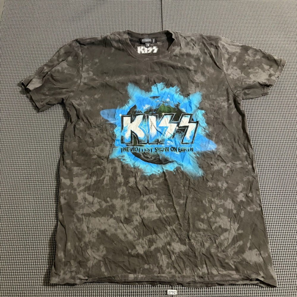 Missguided KISS The Hottest Show On Earth Tie Dye Graphic T-Shirt Grey Size M